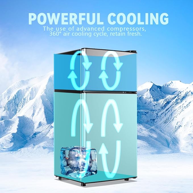 Mini Fridge with Freezer 2.4 Cu.ft Mini Refrigerator Double Doors Dorm Fridge Compact 7 Modes Temp Suit for Apartment Bedroom Office Silver - Image 5
