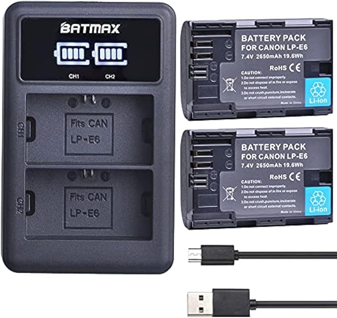 Batmax 2Pcs 2650mAh LP-E6 LP-E6N Battery + LED Dual Charger by Batmax