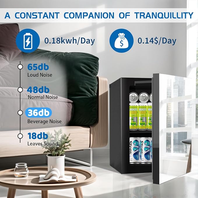 Stopasd Beverage Refrigerator Cooler, 0.9 Cu.Ft/24 Can Drink Fridge with Adjustable Shelves & Mirror Door for Temp Control for Drinks, Skincare, Soda, Beer, Wine - Home, Office, Dorm - Image 3