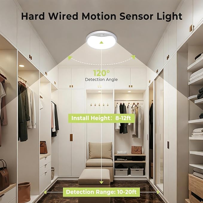 hepside 8.7Inch Motion Sensor Ceiling Light Wired, 3000K/4000K/6500K LED Flush - Image 4