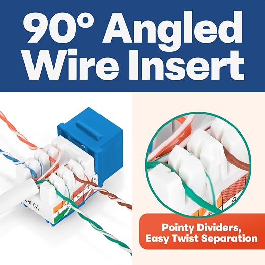 Everest 90° Angled RJ45 Cat6A Keystone Jacks 20-Pack in Blue - Image 3