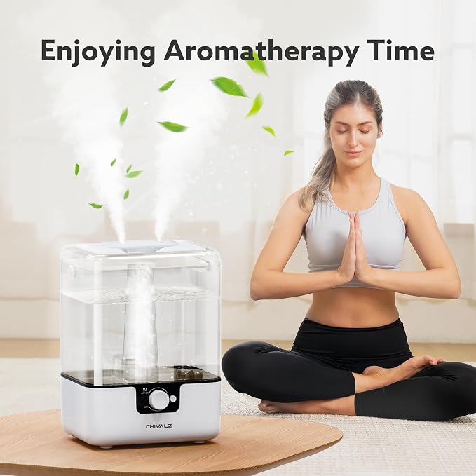 CHIVALZ Humidifiers for Bedroom Large Room Home, 6L Cool Mist Humidifier for Baby and Plant, Oil Diffuser, Top Fill Humidifier with Night Light, Quiet 26dB, Up to 50H, White 1Pack - Image 4