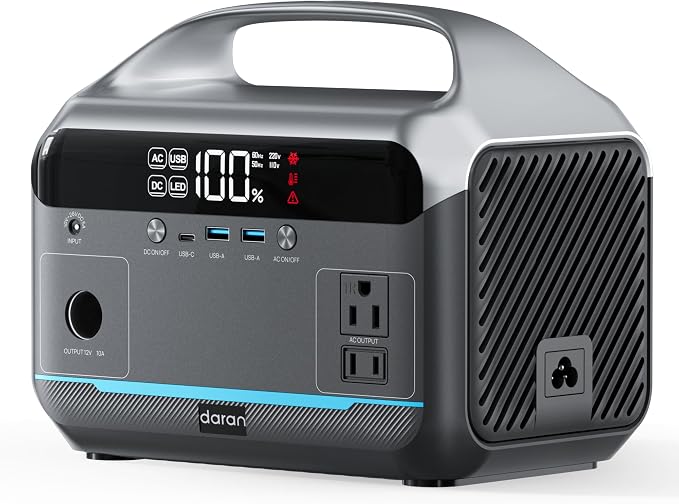 DaranEner Portable Power Station 600W, 288Wh LiFePO4 Battery Backup Power w/2×600W AC Outlets (1200W Surge), 2.2H Fast Charging, Solar Generator for Outdoor Camping/RVs/Home Emergency (Solar Optional) by DaranEner