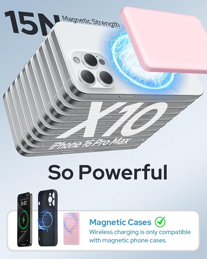 TRKOY for Magsafe Portable Charger, 5000mAh for Magsafe Power Bank with USB C Fast Charging,Travel Essential for Magnetic Battery Pack Wireless Compatible with iPhone 17/16/15/14/13/12 Series, Pink - Image 2