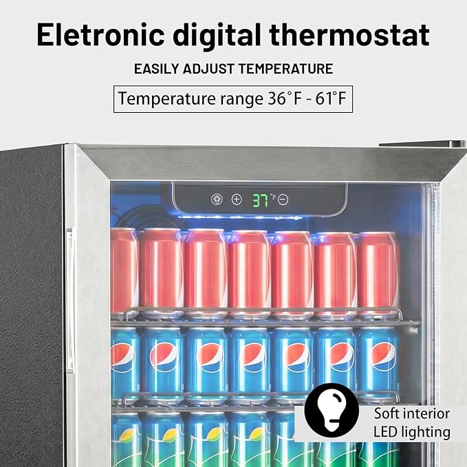 DOGHLY 3.1 Cu.ft Mini Fridge Glass Door, 126 Cans Beverage Refrigerator | Drink Fridge for Soda Beer Wine, Digital Temperature Control, Removable Shelf, Quiet Beverage Cooler for Office, Dorm, Bar - Image 6