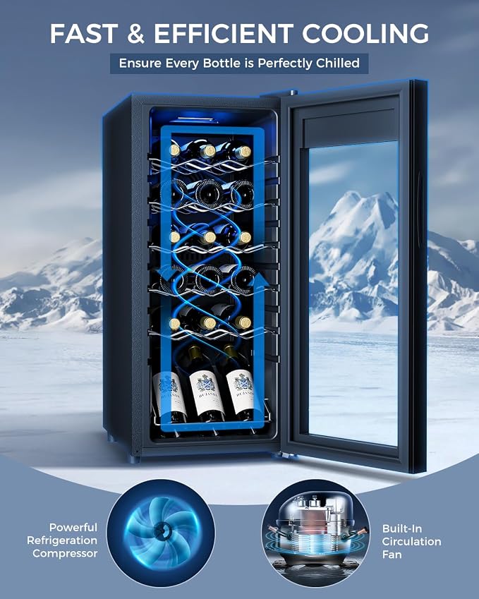 Feelfunn 18 Bottle Wine Cooler Refrigerator - Small Wine Fridge with Glass Door & Digital Temperature Control, Freestanding Wine Refrigerator for Red, White, Champagne or Sparkling Wine, Black - Image 3