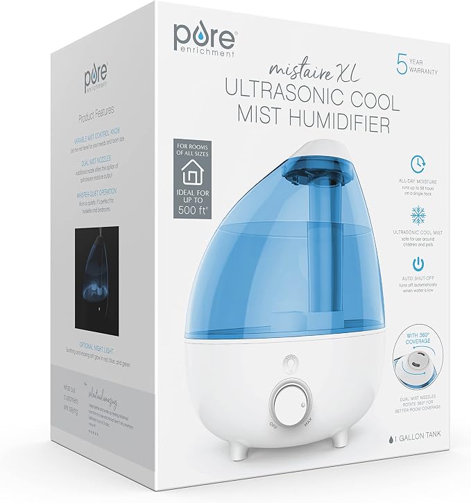 Pure Enrichment MistAire XL Ultrasonic Cool Mist Humidifier - All Day Operation for Large Rooms, 1 Gallon Tank, Variable Mist Control, Automatic Shut-Off, Whisper Quiet, and Optional Night Light - Image 8
