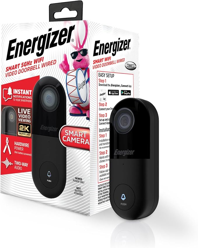 Energizer Smart 5GHz 2K Doorbell, Wired Video Doorbell Security Camera by Energizer