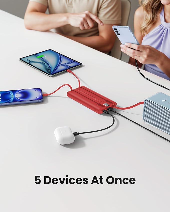 Portable Charger Power Bank, External Battery Pack with Cords Wires, Light 10000mAh Travel Essentials Battery Bank 5 Outputs 2 Inputs LED Display Compatible with iPhone/Android &More(Magenta) - Image 3
