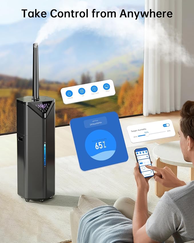 5Gal Humidifiers for Bedroom Large Room up to 2800ft², APP/Remote Control, 60H Supersized Cool Mist Humidifier with Auto 180°Mist Tube, 24H Timer, Top Fill Humidifiers for Home Office Plants - Image 2