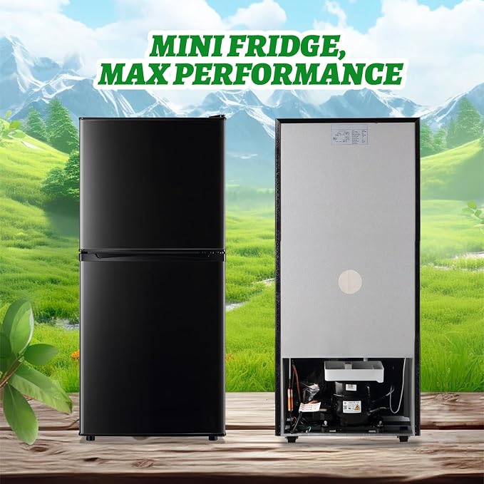 DEMULELR 3.9Cu.ft Small Refrigerator with Freezer Two Door Fridge with Crisper Drawer & Extra Drink Space, LED Light, Small Fridge for Dorm Office Home 17.5"D x 17.7"W x 40"H，Black - Image 3