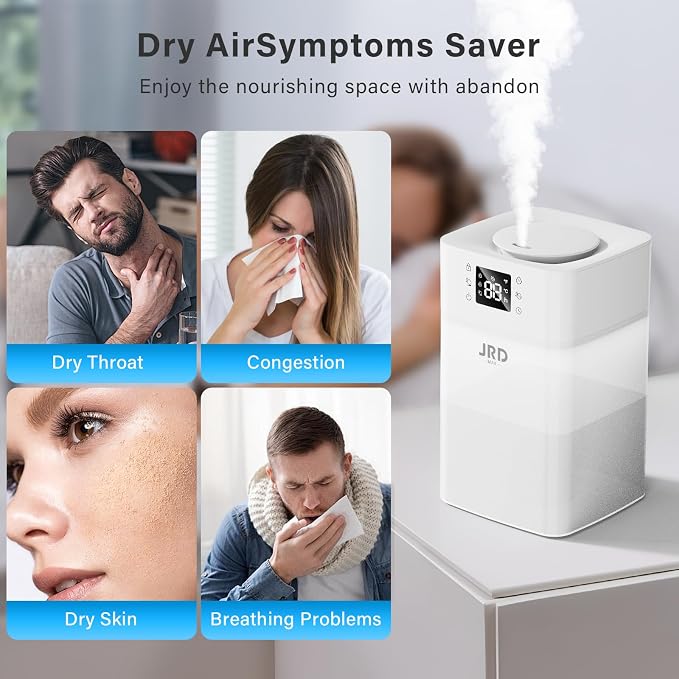 JRD 4L Humidifiers for Bedroom, Cool Mist Humidifier for Large Room, 40H Runtime, 360° Nozzle, Night Light for Home, Office, Baby Nursery, Plants（White） - Image 6