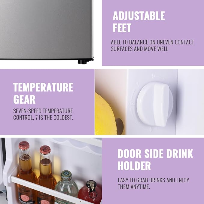 2.4 Cu.Ft Small Refrigerator with Freezer Dorm Mini Fridge Removable Plastic Shelves Ideal for Home, Office,Dormitory Silver - Image 6