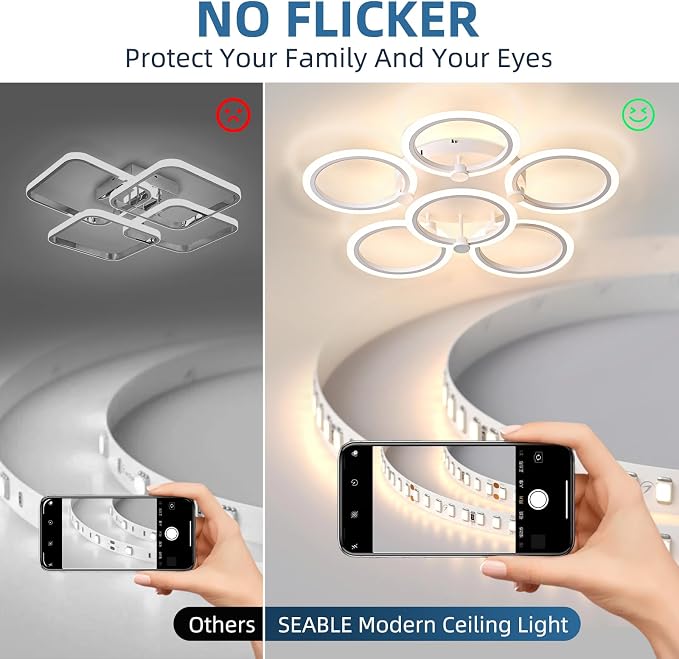 LED Ceiling Light, 6-Ring Modern Flush Mount Fixture, 77W Dimmable 3000K–6500K - Image 5