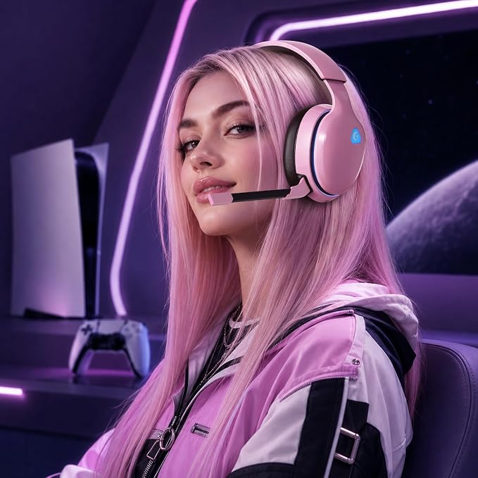 AOC 2.4GHz Wireless Gaming Headset for PS5, PS4, Switch, 45Hr, Blush Pink | Bluetooth 6.0 Gaming Headphones with Noise Canceling Mic, 7.1 Virtual Surround, Great for Fortnite & Call of Duty/FPS Gamers - Image 8