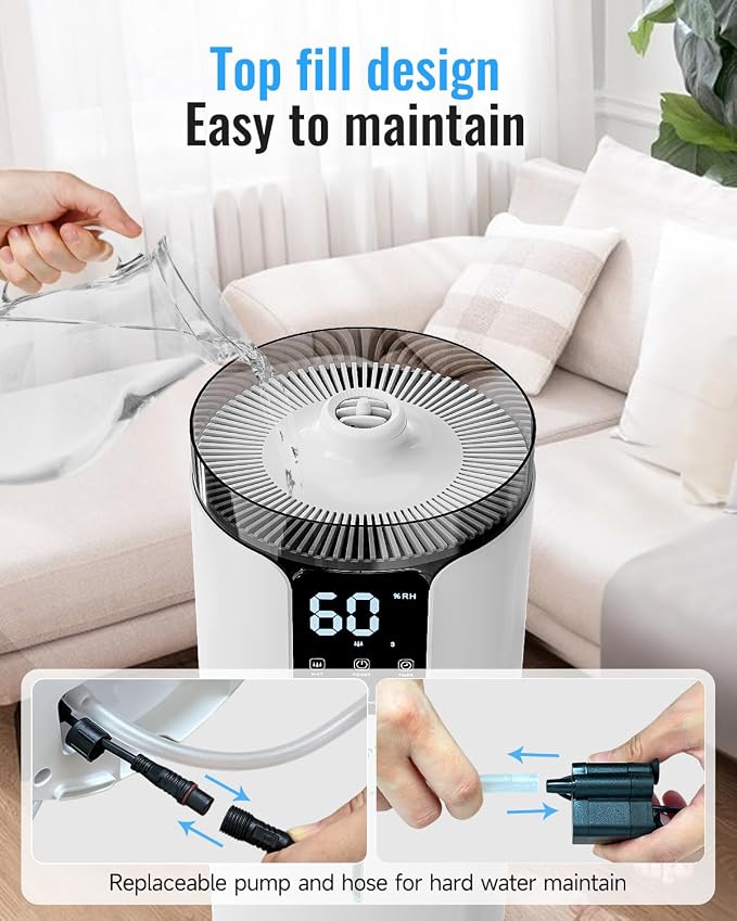 Humidifier large room 16L/4.2Gal - Lacidoll Whole house Humidifier for Home1500 sq.ft. Ultrasonic Cool Mist Humidifiers for Bedroom with Extension Tube & Aroma Box & Night light, White - Image 6