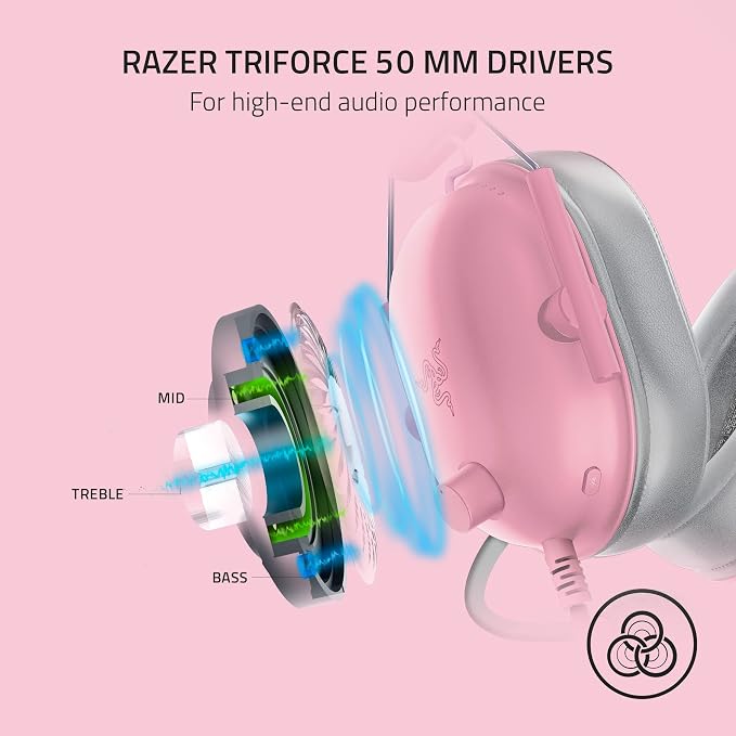 Razer BlackShark V2 X Gaming Headset, 50mm Drivers, Quartz Pink - Image 3