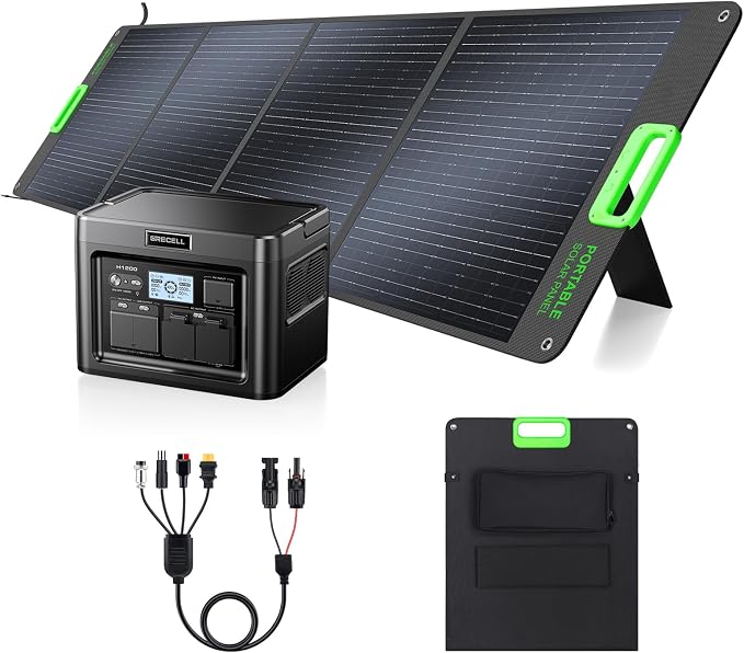 GRECELL 1200W Portable Power Statio with 200W Portable Solar Panel 23.5% High Efficiency Solar Panel, 672Wh LiFePO4 Battery Solar Generator with 9 Output Ports for Outdoor Camping, RV, Travel by GRECELLPOWERSTATION