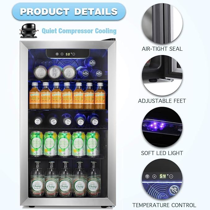 Antarctic Star Beverage Refrigerator Cooler -120 Can Glass Door Mini Fridge, for Soda Cola Beer or Wine Cooler Small Drink Dispenser Clear Front Door for Home, Bar 3.2cu.ft | 120 Can Capacity for Soda Cola Beer, Clear Front Glass Door for Home, Bar - Image 4
