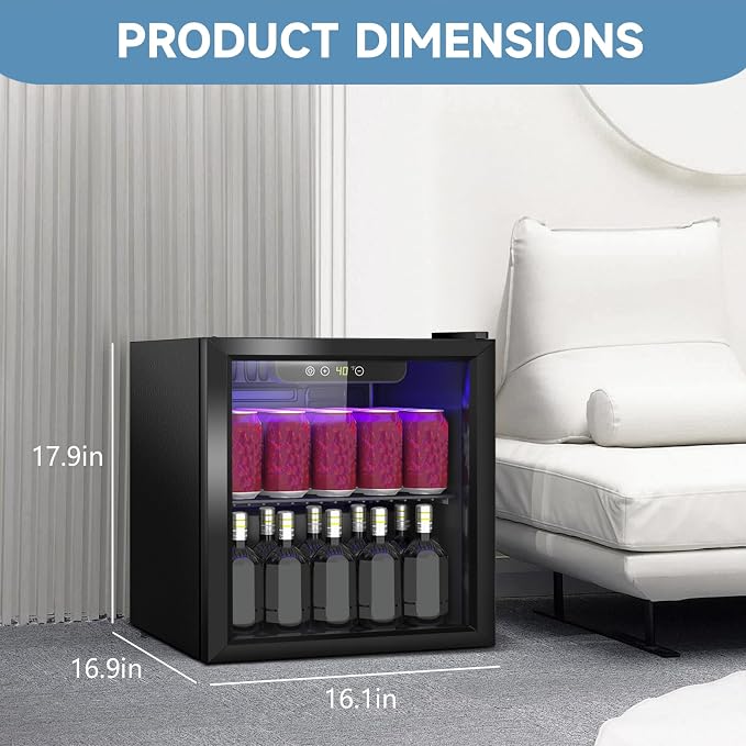 DOGHLY 60 Cans/1.3 Cu.Ft Beverage Refrigerator Glass Door Mini Fridge | Fast Cooling Mini Cooler with Adjustable Shelves for Soda, Beer, Wine, Low Noise Beverage Fridge for Home, Office,and Dorm - Image 3