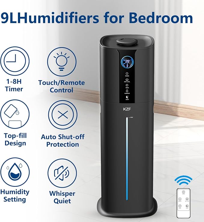 9L Smart Humidifiers for Bedroom Large Room, 2.3Gal Cool Mist Top Fill Diffuser App & Remote Control, 3 Mist Modes, Quiet Humidifier for Home Office Plant (Black) - Image 2