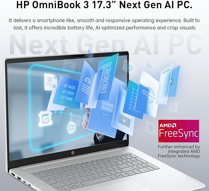 HP OmniBook 17.3” Touchscreen Next Gen AI Laptop, Latest AMD Ryzen 5 CPU | 32GB DDR5 RAM, 2TB SSD, Copilot Key, AMD Radeon 660M Graphics, Backlit Keyboard, Win11 Home, Silver, w/ Wireless Mouse - Image 3
