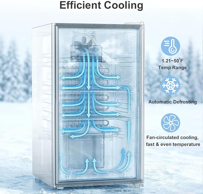 Antarctic Star Auto Defrost Beverage Refrigerator, 130 Can Mini Fridge with Glass Door &Adjustable Shelves, 21-50°F Temp Control,Beverage Cooler for Soda, Beer, Wine, Home Bar, Office, 3.2 Cu.Ft - Image 4