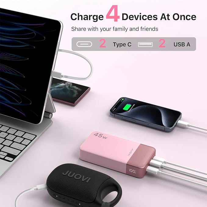 JUOVI J2621 Power Bank Portable Charger 20000mAh 45W, PD3.0 QC 4.0 Fast Charging Battery Pack with LED Display,2 USB-C,2 USB-A for iPhone 15 16, MacBook - Image 5