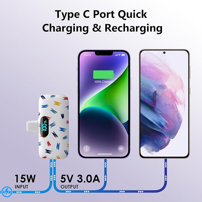 Mini Portable Charger for iPhone,5000mAh PD Fast Charging Battery Pack,LCD Display Cute Power Bank Portable Phone Charger for iPhone 14/14 Pro Max/13/13 Pro/12 Pro/11/XS/XR/X/8/7/6 - Image 4