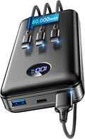 Portable Charger Power Bank - 60,000mAh Battery Pack, 22.5W Fast Charging Phone Charger Attached USB-C/iOS/Micro-USB Cable, Powerbank for iPhone 17 16 15 14 13 Samsung, for Travel Camping Essentials by Unknown