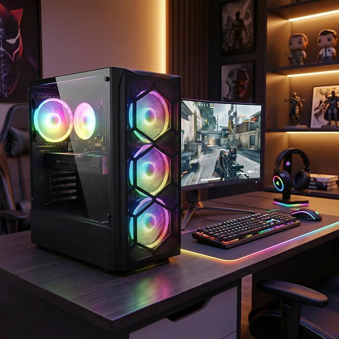 STGAubron Gaming PC Desktop,Core I7,RX 580 8G,16G RAM,1T SSD | Gaming Computer Tower for Streaming,Video Editing,Home,School,I7 up to 3.9GHz,ARGB Fan,WiFi,BT 5.0,4K DP,HDMI,Win11 Home - Image 5