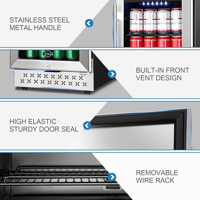 15" Beverage Cooler 130 Can Quiet Compressor Fridge | Quiet < 38dB, fast stable cooling, temp memory, glass door lock, built-in/freestanding - Image 6