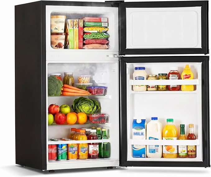 DOGHLY 2.6 Cu.Ft Mini Fridge with Freezer, Double Door Small Refrigerator | Compact Refrigerator with 3 Adjustable Thermostat, Removable Shelf, Low Noise, Small Fridge for Bedroom, Office, Dorm, Black by DOGHLY