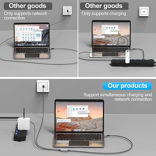 USB C to Ethernet Cable with Charging 10 Feet, USB-C Male 100W PD & Gigabit LAN - Image 5