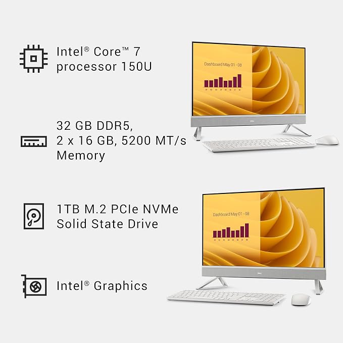 Dell 27 All-in-One Desktop, FHD, Intel Core 7 150U, 32GB, Windows 11 Home | Intel Graphics, 1TB SSD, Wi‑Fi 6E, Bluetooth, Keyboard & Mouse, Stereo Speakers, McAfee+ Premium Trial, EC27250 - Image 7
