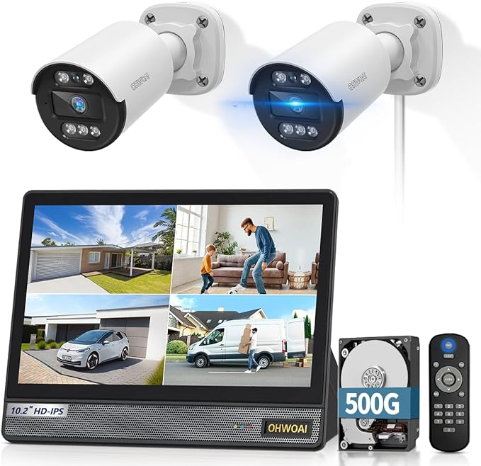 《All-in-One DVR & 80FT Night Vision》Outdoor Wired Security Camera System by OHWOAI