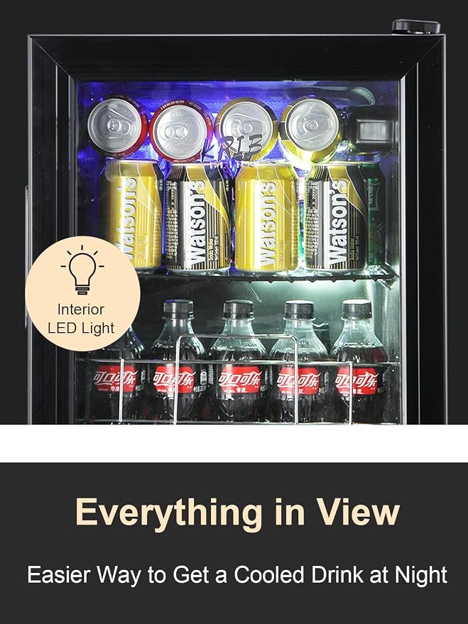 Beverage Refrigerator 120 Can Freestanding Beverage Cooler Black | Adjustable Shelving Glass Door, for Beer Soda or Wine Perfect for Home Office or Bar - Image 2