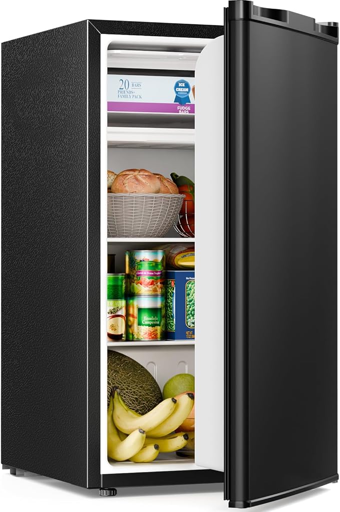 Antarctic Star 3.2 Cu.Ft.Compact Refrigerator with Freezer, Mini Fridge Single Door with Adjustable Thermostat,Removable Glass Shelves for Apartment,Dorm,Office,Kitchen，BLACK by AntarcticStar