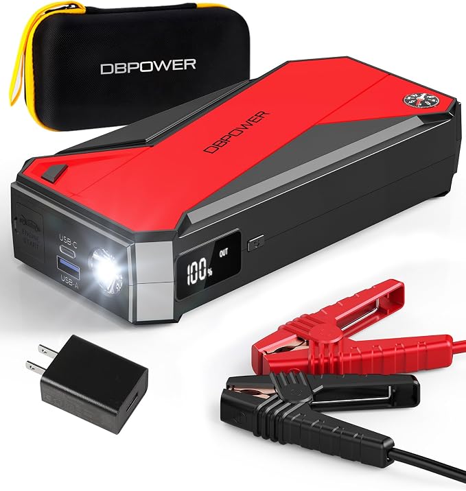 DBPOWER Peak 3000A 18000mAh Portable Car Jump Starter (up to 8.0L Gas, 6.0L Diesel Engine) Battery Booster with Smart Charging Port, Compass, LCD Screen and LED Light (Black/Red) by DBPOWER