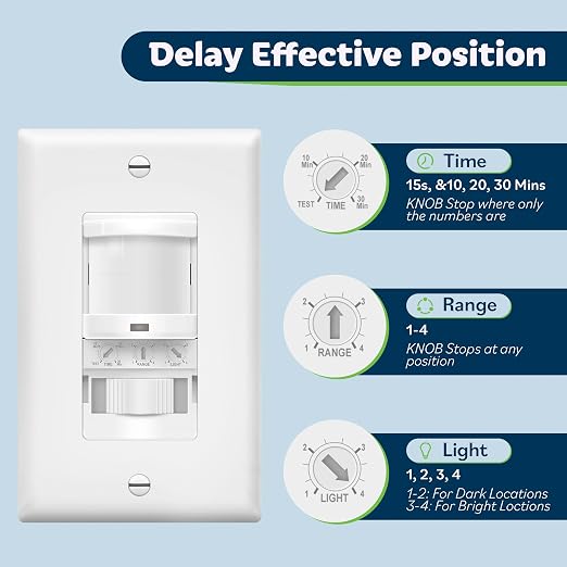 TOPGREENER Occupancy/Vacancy PIR Motion Sensor Light Switch, CDS Sensor - Image 4
