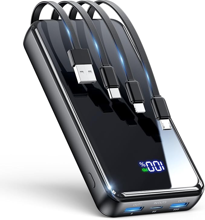 Portable Charger,50000mAh Power Bank Built-in Cable, 22.5W PD USB C In & Out Fast Charging, External Battery Pack with 6 Output & 2 Input, Travel Phone Charger for iPhone 17/16/15/14/13/12(Black) by YILANS