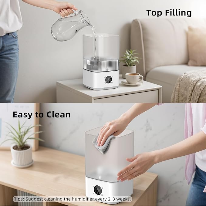 6L Humidifier for Bedroom Large Room Home, 800ft² Wide Coverage, 26dB Quiet,Easy Top Fill, Quickly & Evenly Humidify, Real-Time Humidity Monitoring and Anti-dry Burn, White - Image 7