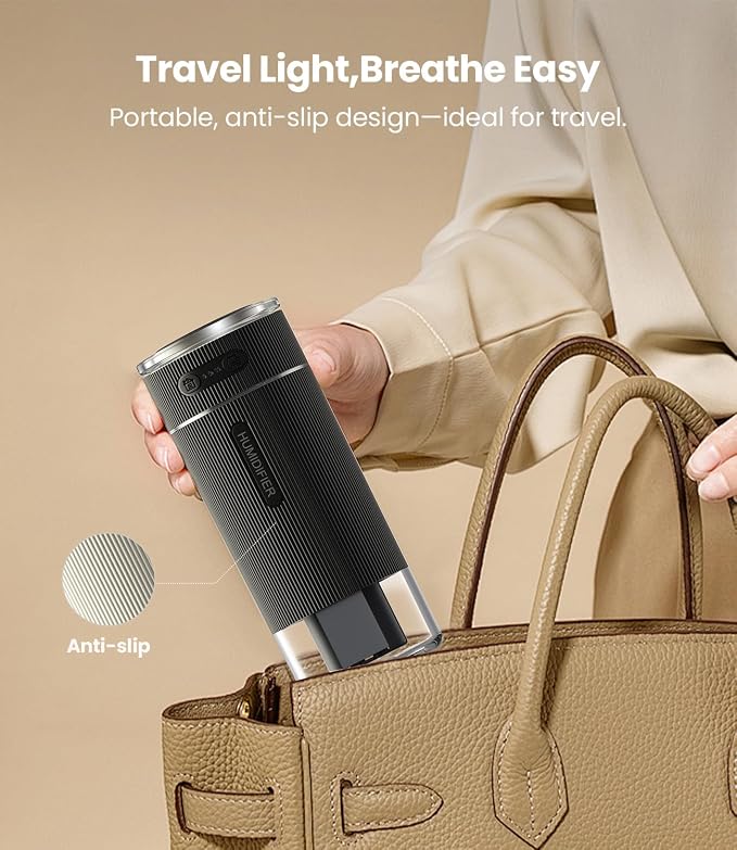 WSKEN Portable Small Humidifier for Bedroom - [Dual Nozzle Large Cool Mist] [Ambiance Lighting] [Car Smart On/Off] Ultrasonic Mini Personal Desk Air Humidifiers for Travel Office Baby Room,Black - Image 7