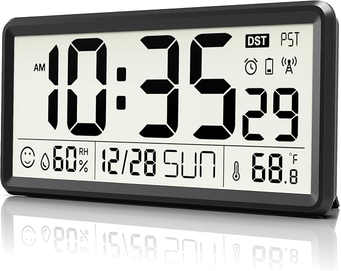 EASYERA 15'' Large Digital Wall Clock Battery Operated, Atomic Clock by EASYERA