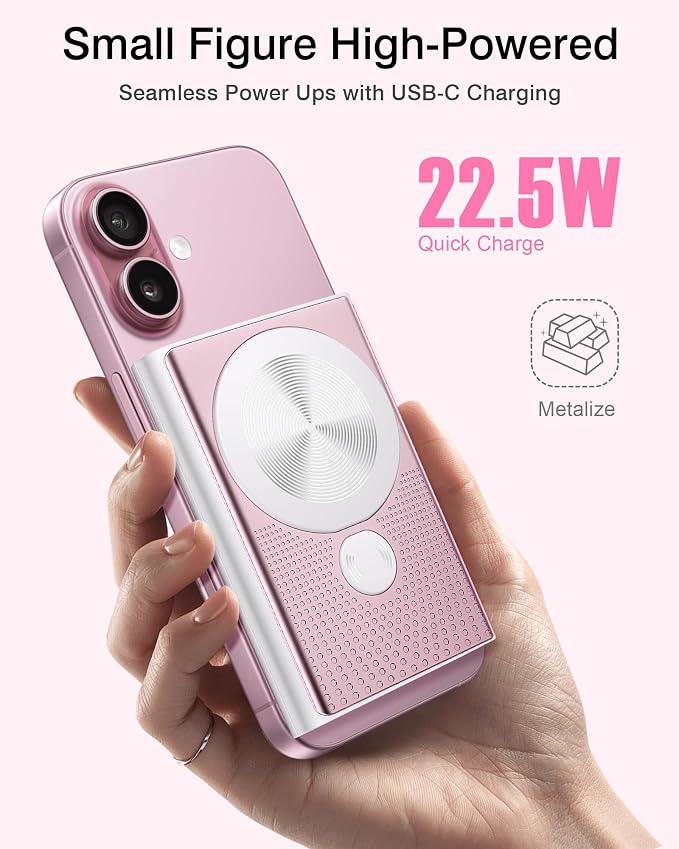 Kesguar Magnetic Portable Charger, 10000mAh 22.5W PD Super Fast Charging Wireless Power Bank. Ultra-Strong Magnet, USB C in&Out Battery Pack for Magsafe, iPhone 17/16/15/13/12 Pro Series, Pink - Image 2