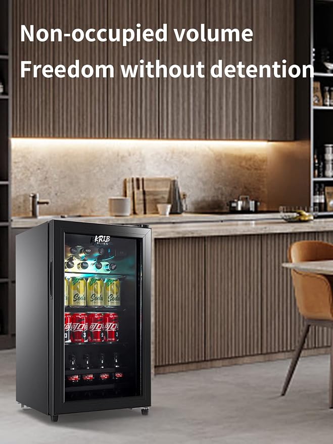 Beverage Refrigerator Cooler 120 Can Freestanding Beverage Cooler with Adjustable Shelving Glass Door for Beer Soda or Wine for Home Office or Bar, Black, (KB02 FLB-60) - Image 4