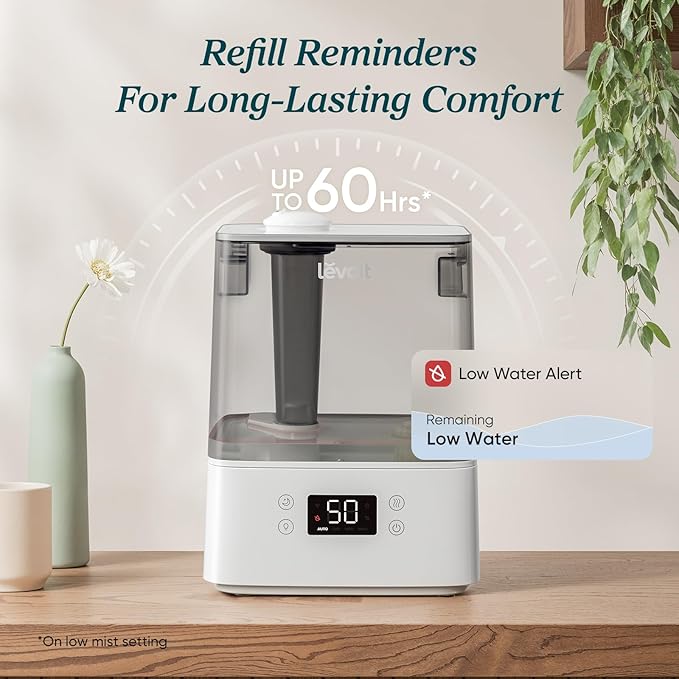 LEVOIT Humidifiers for Bedroom Large Room Home, (6L) Cool Mist Top Fill Essential Oil Diffuser for Baby & Plants, Smart App & Voice Control, Rapid Humidification & Auto Mode - Quiet Sleep Mode, Gray - Image 6