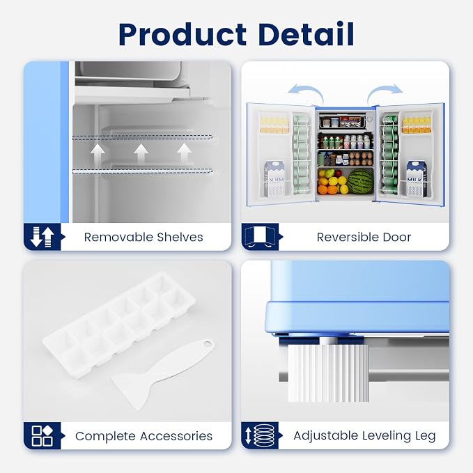 2.6 Cu Ft Small Fridge with Freezer for Office Blue | Mini Refrigerator for Dorm Bedroom, Compact Fridge, Energy-efficient, Low Noise - Image 5