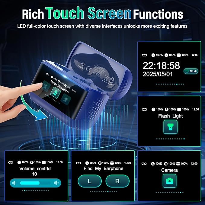 Wireless Earbuds, Touch Screen Case, ANC/ENC Noise Cancelling, 48H, Blue | Touch Screen Controls, 5 EQ Modes, Bluetooth 5.4, HiFi Stereo, Transparency Mode, IPX7 Waterproof, All-Day Comfor - Image 2