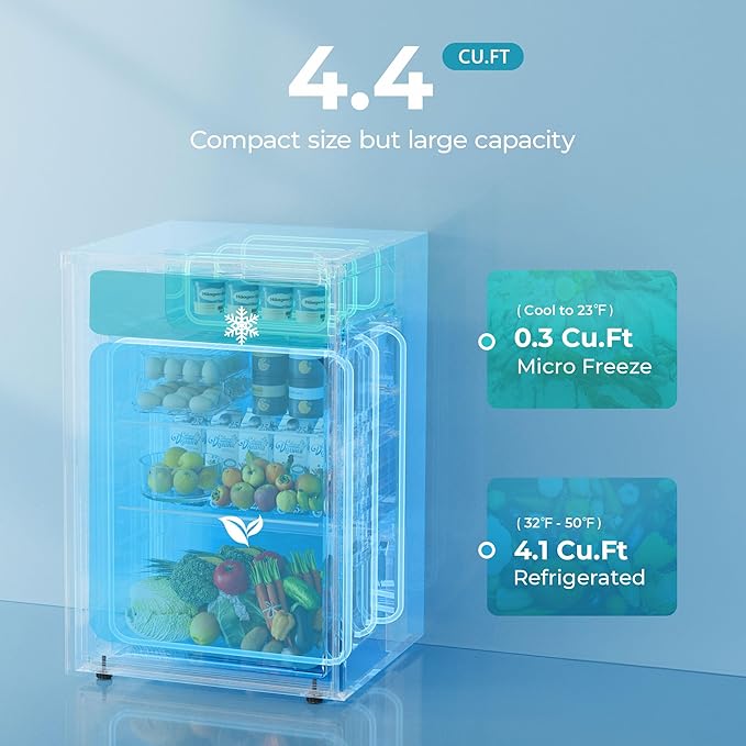 EUHOMY 4.4 Cu.Ft Fridge with Freezer, Single Door Compact Refrigerator, Adjustable Thermostat, Mini Refrigerator Energy Saving, Mini fridge for Bedroom, Dorm, Office, Black - Image 2